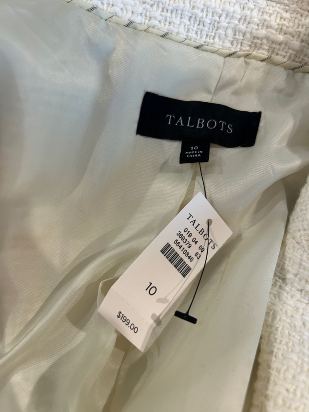 Cream Bouclé Blazer with Black Trim - Jacket Blazer Talbots size 10 NWT - Picture 4 of 4
